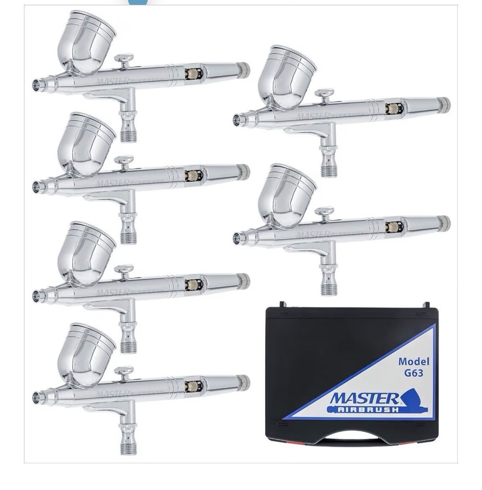 Dual-Action Gravity Feed 6 Airbrush Set Cake Tattoo Hobby Craft Auto Paint