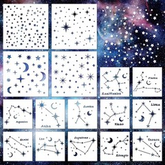 Keluna Star Stencils For Wall Decor – 16 Pcs Reusable Star Moon Zodiac