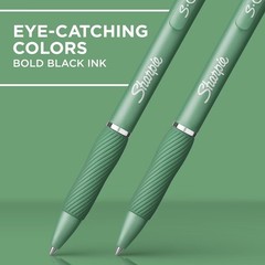 4-Pack S-Gel Pens with Retractable Closure, Green Barrel, Soft Grip, Black Ink