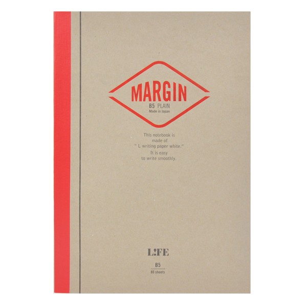 Life Margin Plain Notebook [Bound On Side]: 7 in. x 10 in. Tan/Red Cover, Blank