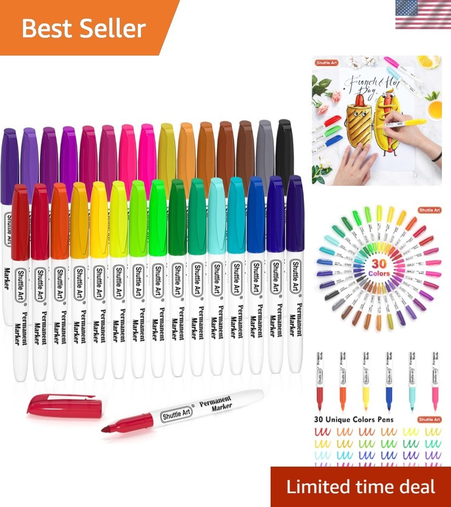 High-Quality 30 Color Permanent Markers with Fine Point for Doodling and Drawing