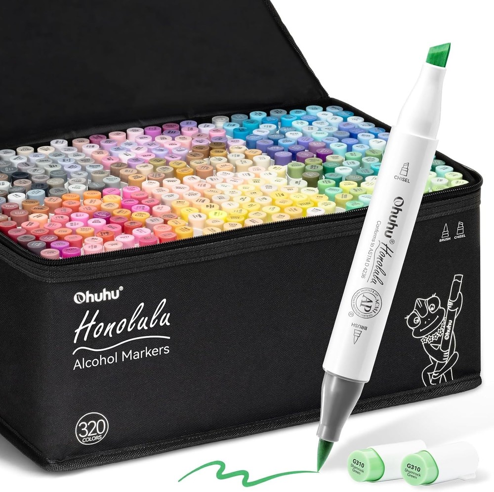 Ohuhu 320-color Double Tipped Alcohol Marker Set-Brush & Chisel-Refillable Ink