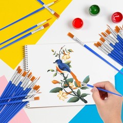 36 PCS Bulk Paint Brushes Flat Round Tip Nylon Hair For Oil Watercolor Art
