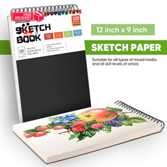 Soucolor 9″ x 12″ Sketch Book, 100 Sheets Top x (Pack of 1), Black