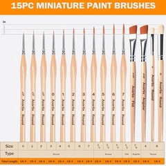 Miniature Brush Dry Brushes, Pcs Model Paintbrush Set for Acrylic Oil 15 Wood