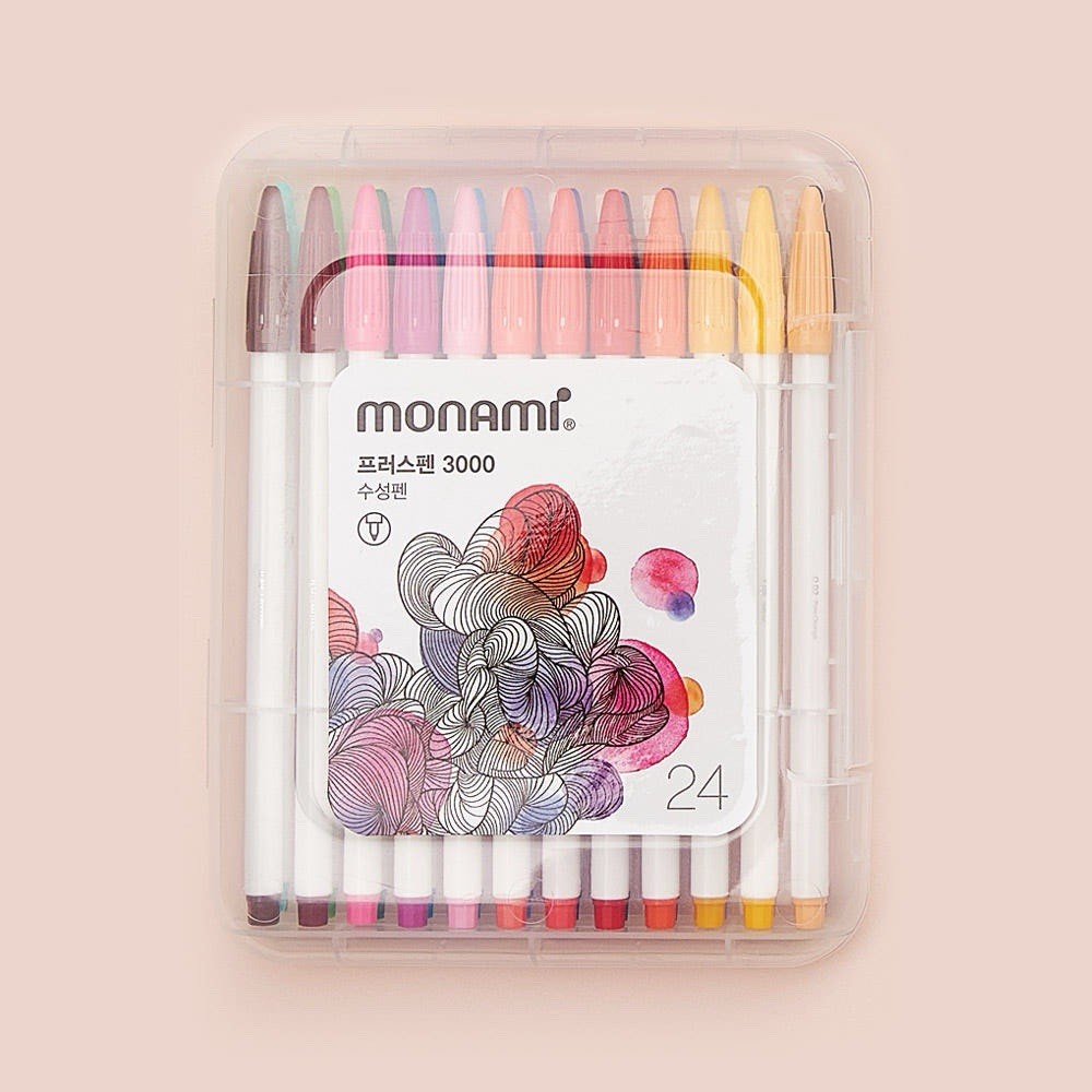 MONAMI Plus Pen 3000 24 Colors Set Water Based Drawing Coloring Sketch