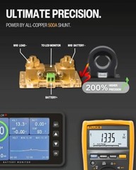 500A Battery Monitor with Shunt, 3.5″ Color Screen RV Monitor with 16ft Black