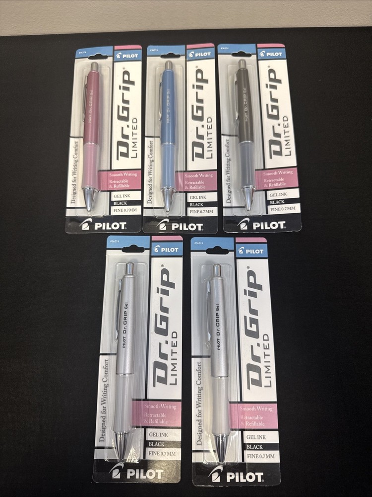 5X Pilot Pen Dr. Grip Limited Gel Retractable Black Ink/Assorted Barrel 36274