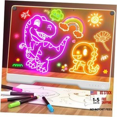 16-Inch Rechargeable LED Drawing Board, 9-Color Light Modes, Neon Art Dry White