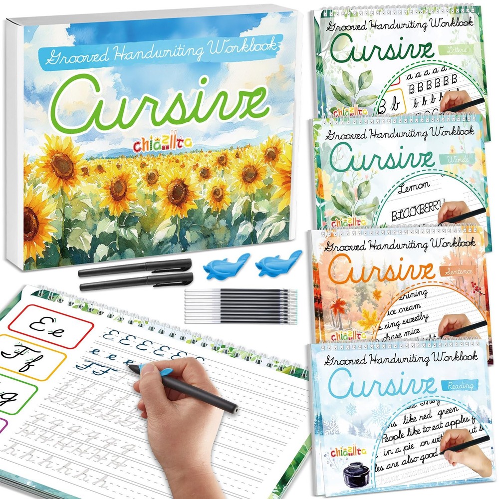 4 Pack Grooved Cursive Handwriting Practice Kit Disappearing Ink Pens Magic