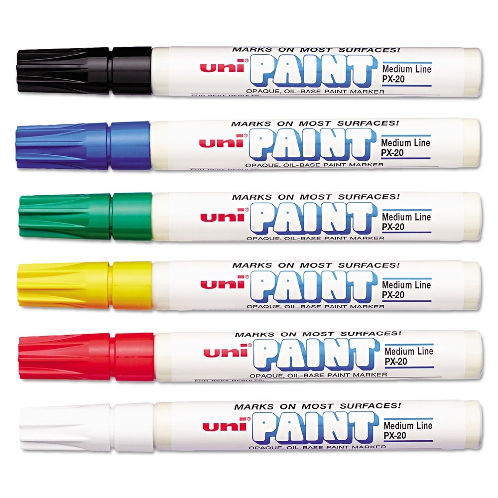 Uni-Paint Oil Based Marker, Medium Point, Assorted Inks,63630, 6/Set