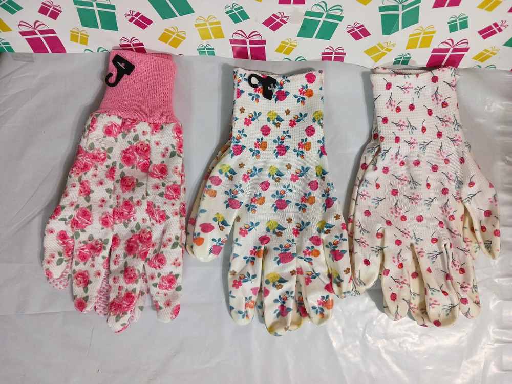 Rubber Coated Gloves. 3 pair for gardening indoors or out doors. floral patterns