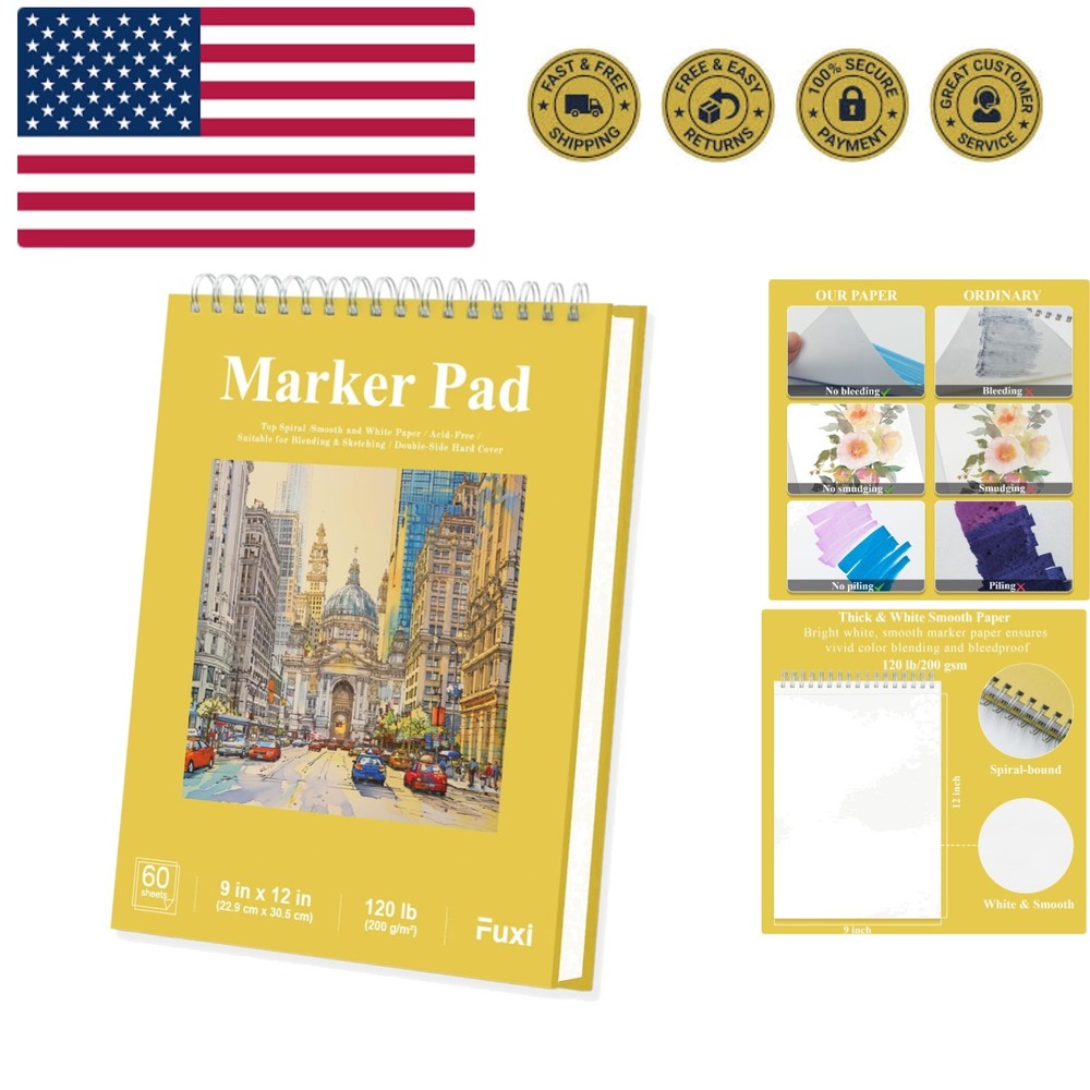 Marker Paper Sketchbook, 9″X12″ Alcohol Marker Paper, 60 Sheets 200gsm/120lb …