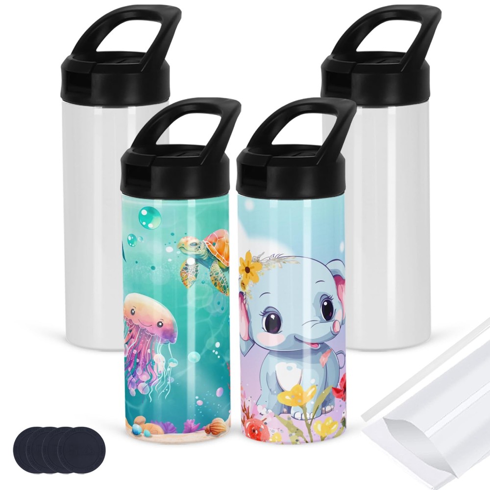 4 Pack Kid Sublimation Sports Water Bottle Blanks, 15 Oz Sublimation Tumblers…