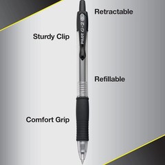 Ergonomic G2 Gel Pens, Quick Drying 0.38mm Black Ink, Comfortable Grip, 4-Pack
