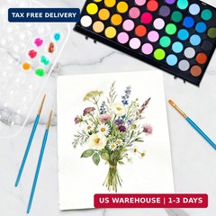 48 Color Solid Watercolor Paint Set with 3 Wooden Brushes – Non-Toxic, Vibrant &