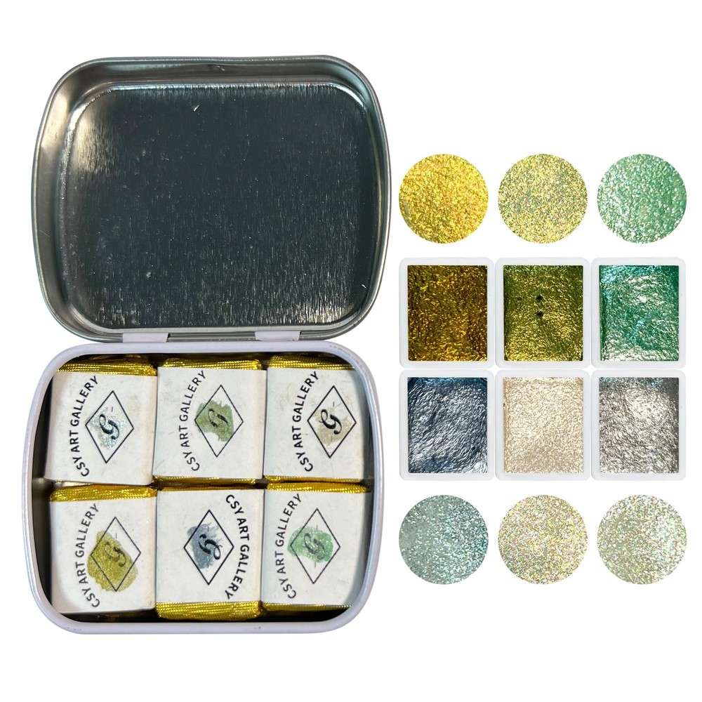 Handmade Metallic/Mica Watercolors Paint Set in Tin Case Sparkly, Shimmer, Gl…