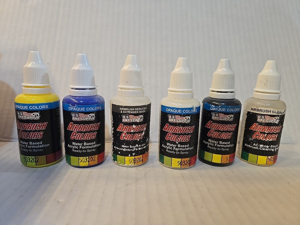 US Art Supply 1 oz Airbrush Colors Lot Set of 4 + Cleaner & Reducer Extender