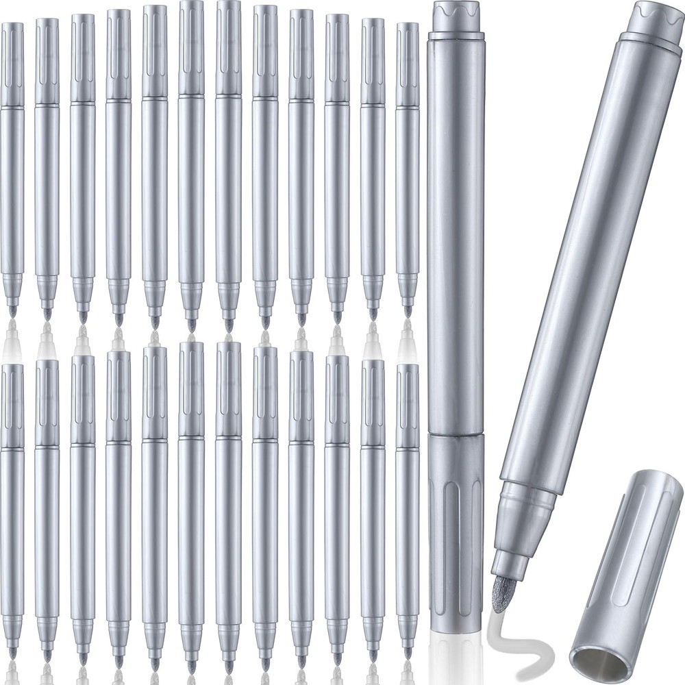 24 Pcs Silver Metallic Permanent Markers Bulk Paint Pens 2mm Medium Tip Marke…