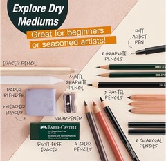 Faber Castell Premium Adult Art Kit 17 Piece Dry Mediums Drawing Set