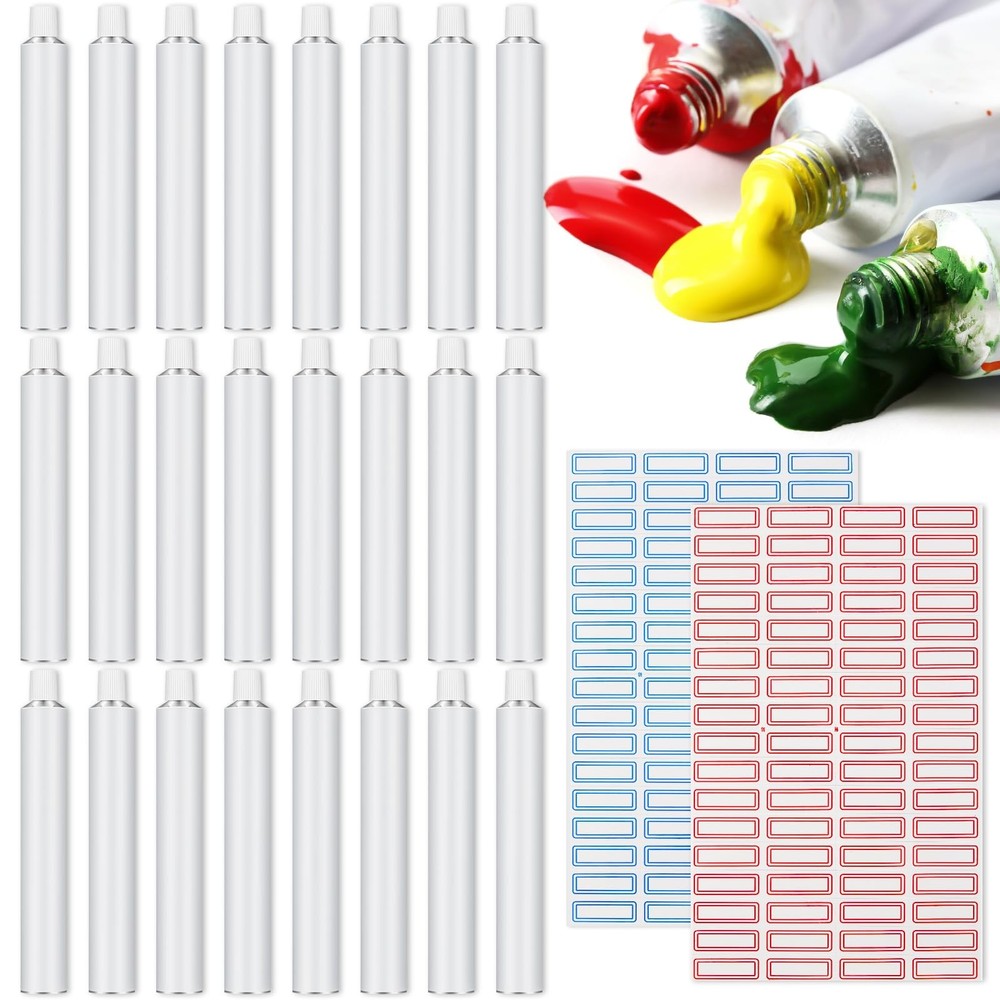 Qeeenar 24 Pcs Empty Aluminum Paint Tubes 20 ml for Making Paint…