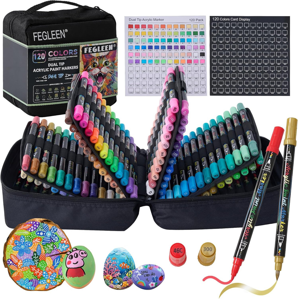 120 Colors Acrylic Paint Markers,Dual Tip Acrylic Marker Set with Fine Tip and B