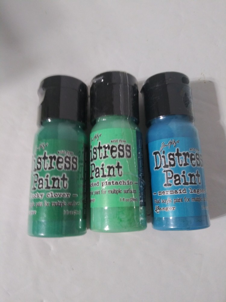 Tim Holtz Distress Paint  Mermaid Lagoon, Lucky Clover, Cracked Pistachio