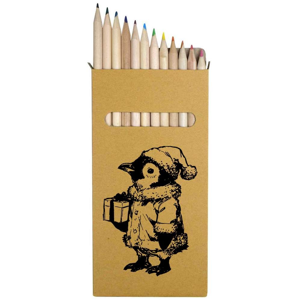 12 x ‘Penguin Wearing Santa Hat with Gift ‘ Long Colour Pencils (PE00086171)