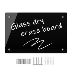 Okydoky Black Glass Dry Erase Whiteboard, 8″” x 12″” Frameless Glass White Bo…