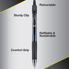 Gel Pens 12-Pack 0.7mm Fine Point Refillable Retractable Black Ink