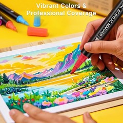 72 Colors Acrylic Paint Markers, Dual Tip Acrylic Paint Pens with Brush Tip & Fi