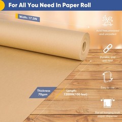 Vanhench Brown Wrapping Paper Roll, Craft Kraft Packing 17.5″ X 100‘,