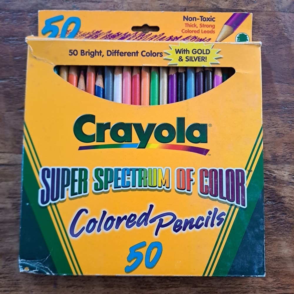VTG 50 Crayola Super Spectrum Colored Pencils with Gold Silver Cerulean 1997