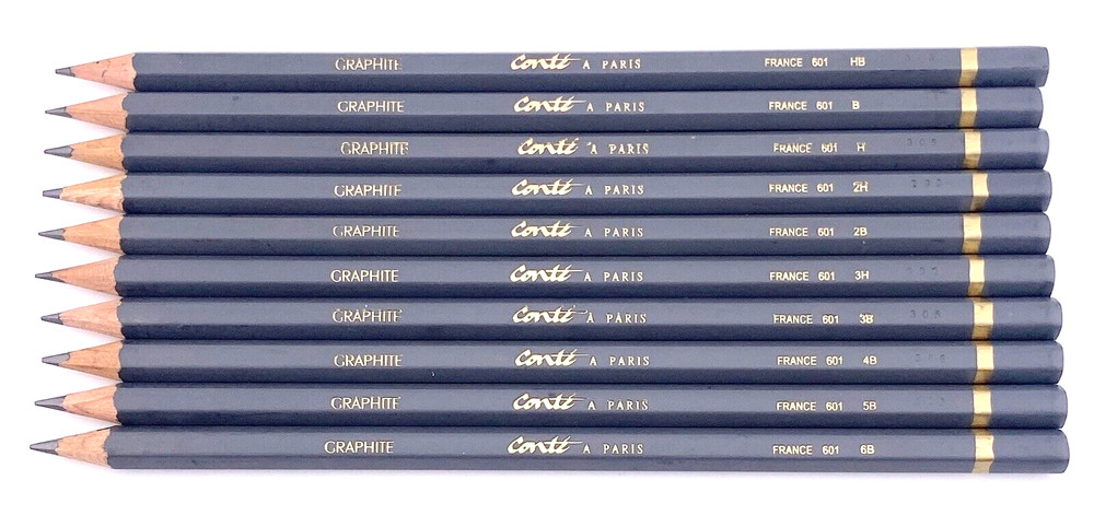 Conté à Paris France 601 Graphite Pencil Lot – 10 Pencils, Assorted Grades
