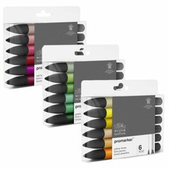 Winsor & Newton Promarker Twin Tip Markers – Green, Red or Yellow Tones 6pc Sets