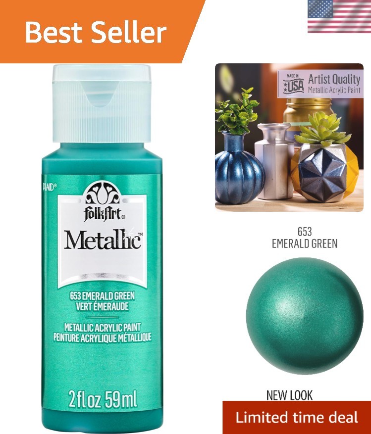 Vibrant 2 Oz Emerald Green Metallic Acrylic Paint – Ideal for Craft Projects