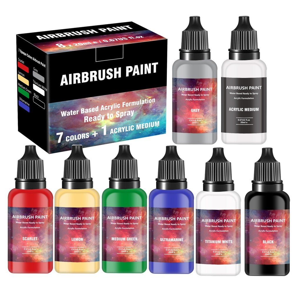 Airbrush Paint 7 Colors Set Plastic Wood Acrylic Ready To Spray 20ml Kit
