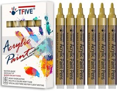 Gold Acrylic Paint Marker Pens – 6 Pack, 2-3mm Tip for All Surfaces