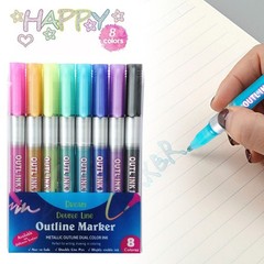 Color Card Writing Drawing Double Line Outline Pen Highlighter Marker Pens TL