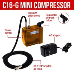 Multi-Purpose Air Brush Kit with Mini C16-G Air Compressor, Airbrush & ARC Ca…