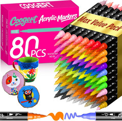 80 Acrylic Paint Markers Set (75 Colors + 5 Pro-Essentials): Ultra-Opaque, Fine