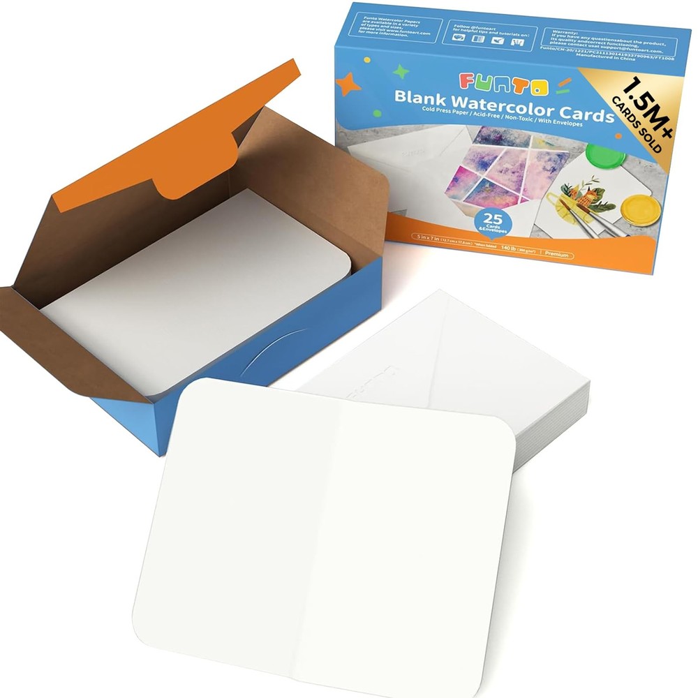Blank Watercolor Cards and Envelopes, 50 Cards, 5×7”, 140lb/300gsm, White, A…