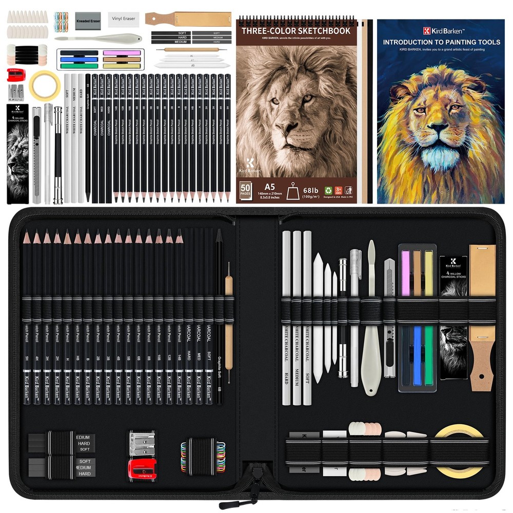 112 PCS Professional Drawing Set Sketch Kit with 3-Color Sketchbook, Graphite…