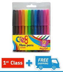 Fibre Tip Pens – 12 Pack Colouring In Felt Kids Art Crafts Drawing