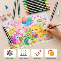 Water-Based Acrylic Paint Pens 36 Color Dual Tip Set for Art Projects