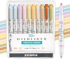 Zebra Pen Mildliner Dual-Tip Highlighter Marker Set, Broad and Fine Point Tips,