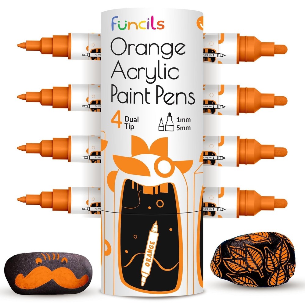 4 Dual Tip Orange Paint Pen Metallic – Fine Tip & Medium Acrylic Paint Marker…