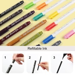 Fudenosuke Brush Pen – 16 Colors Calligraphy Brush Pens for Hand Lettering, C…
