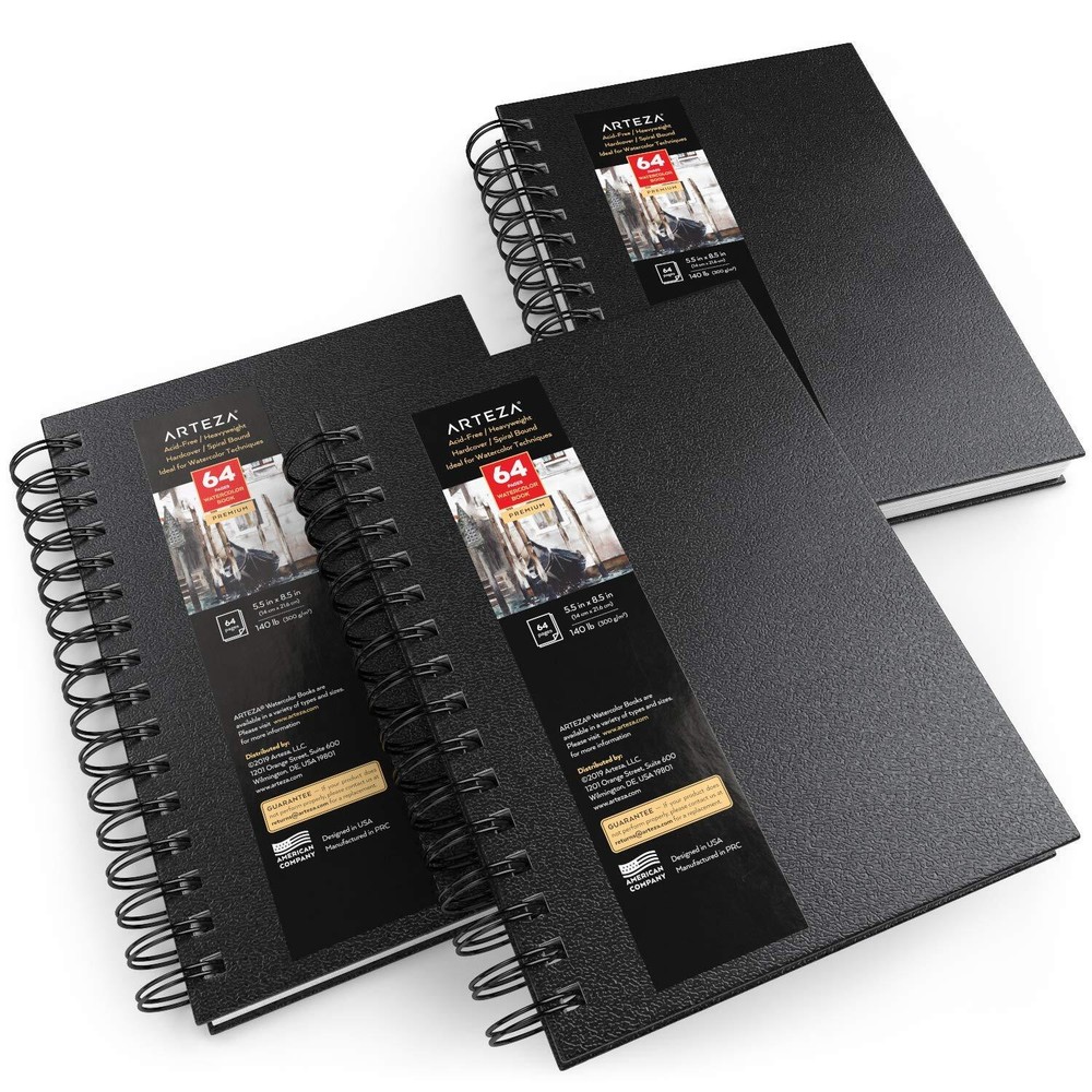 Arteza 5.5″ x 8.5″ Watercolor Book | Spiral Bound Hardcover | 64 Pages – 3 Pack