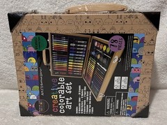ART 101 Budding Artist Set For Kids 78 Pieces Creative Colorable Wood Case Age 6
